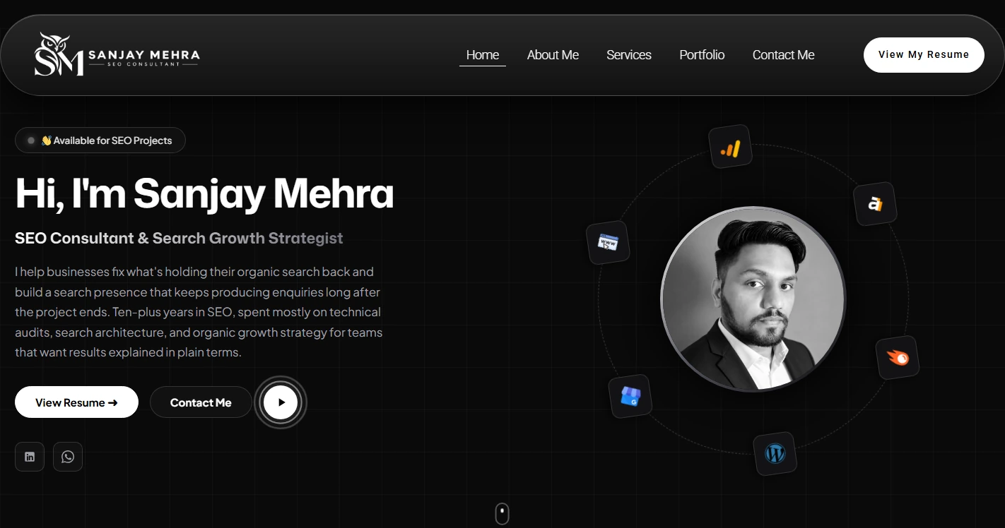 Sanjay Mehra – Senior SEO Consultant & Search Growth Strategist Direct Homepage Preview