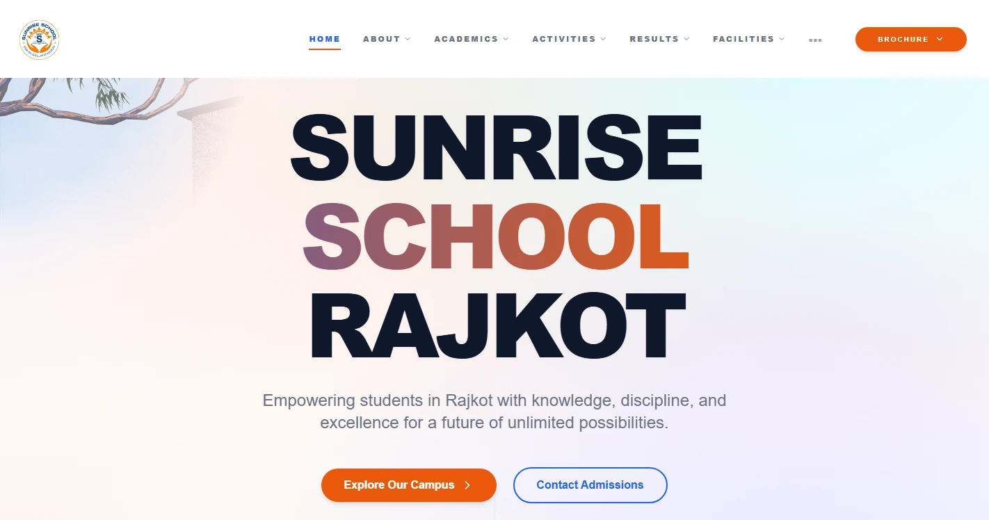 Sunrise School Rajkot – GSEB English & Gujarati Medium School Direct Homepage Preview